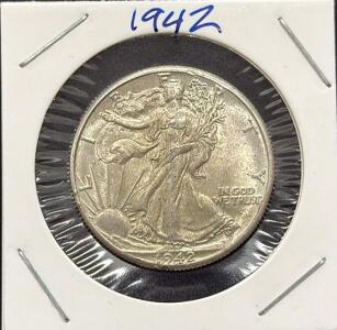 1942 Walking Liberty Half Dollar, Silver, No Mint Mark