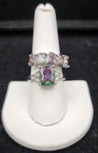(1) Size 8 1/2 Mystic Rainbow Topaz 5 Stone Ring (1) Size 9 Mystic Rainbow Topaz Ring