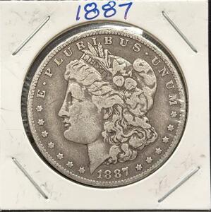1887 Morgan Silver Dollar, United States, 90% Silver, 38.1mm Diameter