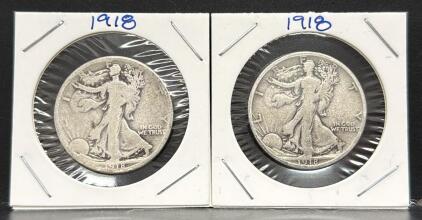 1918 Walking Liberty Half Dollar Coin, 90% Silver, No Mint Mark Visible