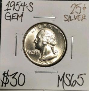 1954-S MS65 Gem Silver Washington Quarter