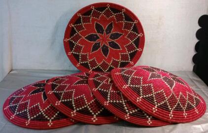 (5) Large 24" Fine Handwoven Coiled Baskets, Made In Africa