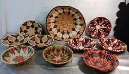 (10) Assorted Hand Woven Wall Hanging Baskets