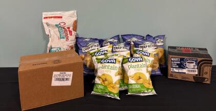 Snack Lot (1) 49oz bag Malt O Meal Cinnamon Toasters Cereal (7) 5oz Bags Deep River Sweet Maui Onion Chips (5) 5oz Bags of Goya Plantain Chips And More SEE PICTURES