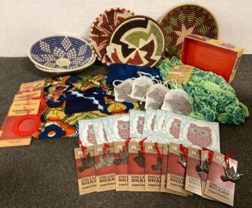 Full Circle Exchange Rwanda Handmade African Woven Goods Including, Baskets, Fabric Bag, Sarong, Scarf, Ornaments And Cards