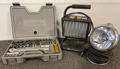 Craftsman 75 pc Metric & SAE Socket Set, Portable Halogen Work Light, Vintage Unity Manufacturing Company Spotlight