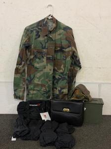 Military Gear Set: Melbourne Handbag, Fox Tactical Bag, Camo Jacket, Ammo Box