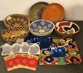 Full Circle Exchange Rwanda Handmade African Woven Goods Including, Baskets, Fabric Bag, Sarong And Ornaments