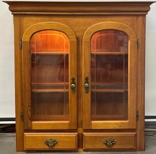 Elegant Wooden Display Cabinet W/ Glass Doors & Built-in Lighting