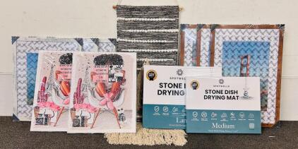 (2) Spotwells Stone Dish Drying Mats Large & Medium, (6) 16x20 and 16x24 Inch PEALSN White/ Brown Poster Frames, And Wall Hanging Decor