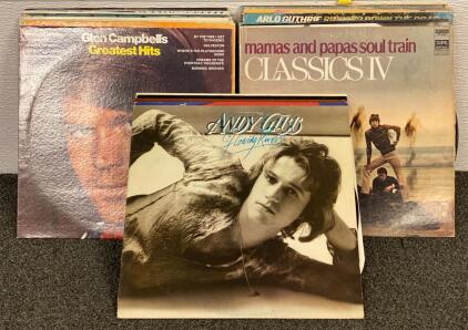 Collection Of Vintage Vinyls Including, The Mamas And Papas, Glen Campbell, Andy Gibb And More!