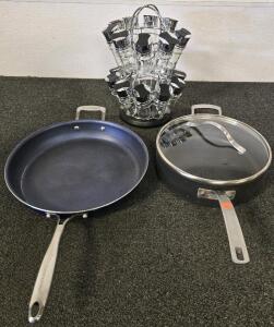 Revolving Spice Rack & (2) Pans