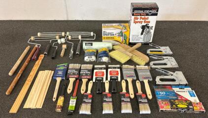 (30+ Pieces) Comprehensive Painting and Decorating Tools Bundle with Air Spray Gun and Staplers and staples