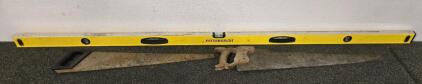 6ft Pittsburgh Yellow Level, (2) Hand Saws