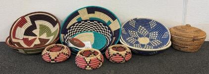 Rwandan Handwoven Basket Set, Certificate #57047, Multicolor Patterns
