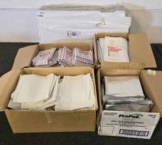 Large Collection Of Paper Sandwich Bags/Hot Food Bags/ Popcorn Bags & (24) Pizza Boxes