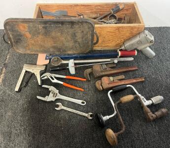Vintage Cast Iron Pan, Hand Tools Including Wrenches, Pliers, Staple Gun & More