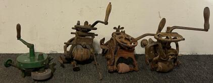 Manual Cast Iron Hand Crank Grinders/Shredders, Wood Handle