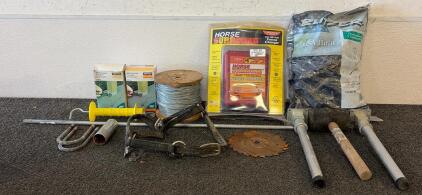 Outdoors Bundle!! Including (1) Galvanized High-Tensile Wire, (2) Boxe Of Simpson 4X4 Adjustable Post Bases, (1) Yellow Plastic Electric Fence Gate Handle, And So Much More!!
