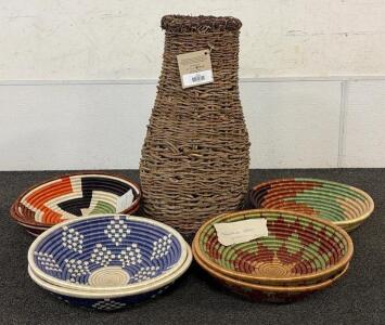 Handmade Woven Baskets and Vase, Heart of Haiti, Samuel Lamothe, Authentic