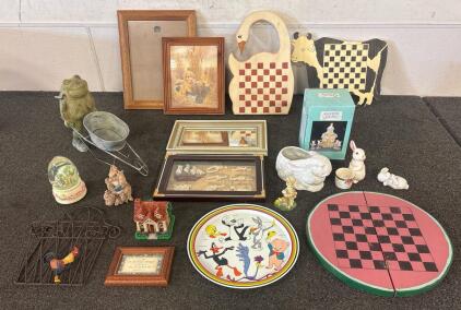 Lot of Decorative Collectibles: Wood, Metal, Porcelain, Easter Themes, Picture Frames and a Mirror (Dimensions estimated-16&rdquo;x12&rdquo;, 9&rdquo;x13&rdquo;, 8&rdquo;x10&rdquo;) and more!
