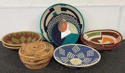 Handwoven Multicolored Baskets, Geometric Patterns