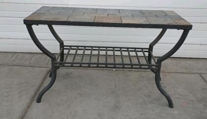 Outdoor Stone Topped Black Metal Table Length=48" Width=20" Height=28 1/2"