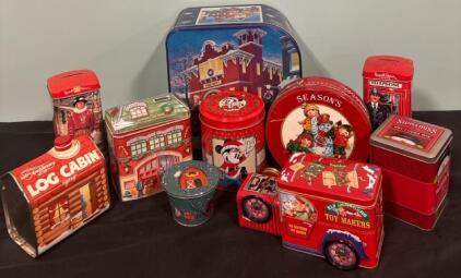 Vintage Collectable Tin Cans Including Christmas And Minnie Mouse