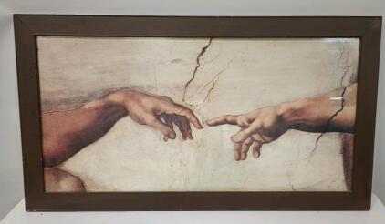 Framed Print Of The "Hands Detail" From Michelangelo's Iconic Fresco, 43" x 24"