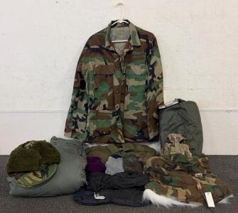 Military Surplus Gear Lot: Camouflage Jacket & Suit, Fire Retardant, Genuine Concealment