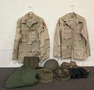 Seyntex Medium Helmet, Camouflage Jacket, Navy Hat, Tactical Pouch
