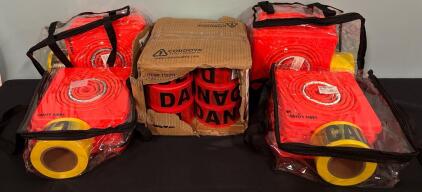 (4) Sets Of 4 Pack Cones And Yellow Caution Tape And (11) Rolls Red Danger Tape