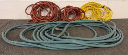 (1) Extension Cord, Large Garden Hose, And (2) Air Compressor Hoses