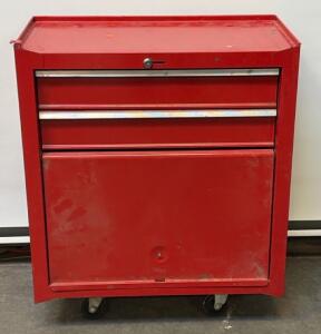 Red Metal Tool Chest with 3 Drawers, Includes Clamps and Socket Set