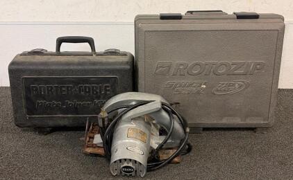 (1) RotoZip Spiral Saw Kit, (1) Vintage Sears Craftsman 7" Electric Circular Hand Saw, And (1) Porter-Cable 557 Deluxe Plate Joiner Kit!!