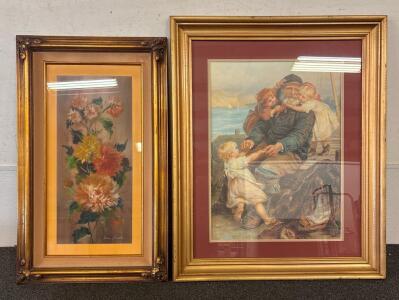 Framed Artworks with Floral and Nautical Themes, Omar Hamada Signed. Dimensions approximately 20" x 32" and 26" x 38"