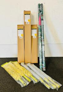 Household Bundle Including: (3) Cordless Roller Blinds (Sizes Displayed In Images), (2) Rolls Of Static Cling Window Film, (3) Microfiber Ceiling Fan Dusters, and (3) Telescoping Pole Dusters