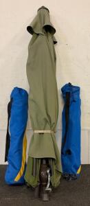 (1) Porch Umbrella And (2) Portable Folding Chairs With Carrying Bags