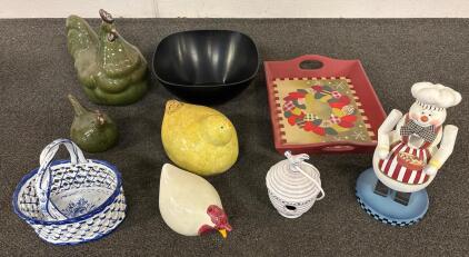 Decorative (9 items) Homeware Collection with Chicken Figurines and Holiday Tray