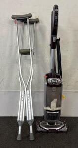 (1) Shark Vacuum with Detachable Wand and Filter(power tested and works)(1 pair) Medline Adult Crutches, Model 51314-8, Adjustable, Aluminum, 300 lbs Capacity