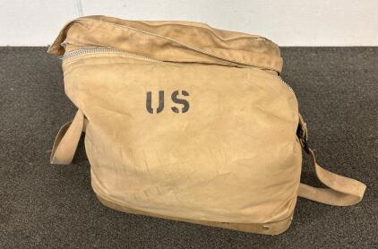 (1) Military Aviator Kit Bag, Canvas, Tan, USA, Zipper Closure(Zipper needs repair)