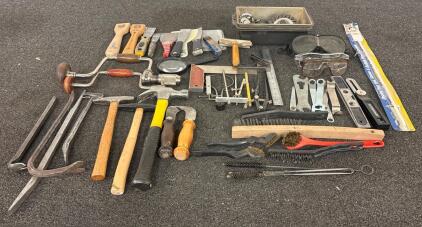 Assorted Hand Tools & Accessories, 40+ Pieces, Includes Hammers, Pry Bars, Wrenches