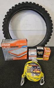 Dirt Bike Tire, Boat/Car Oil Filters, 12' Boat Tow Harness