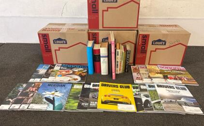 (4 boxes) Diverse Collection of Magazines & Books: Hagerty, Sonoma, Meridian