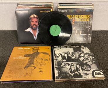 Collection Of Vintage Vinyls Including, Frank Sinatra, Elvis, Kenny Rogers, Dolly Parton, Barbara Streisand, Johnny Cash, Rolling Stones, Elton John, Beach Boy, The Turtles, Marty Robins, Hank Williams And More!