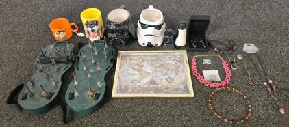 Assorted Collectibles & Household Items Lot &ndash; Mugs, Jewelry, D&eacute;cor & Aeration Shoes