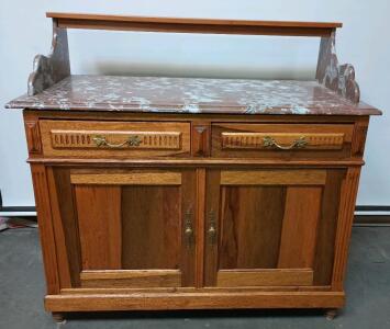 Antique Wood And Marble Washstand With Separate Matching Marble Backsplash L=45" W=23" H=42 1/2"