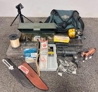 Complete Fishing & Hunting Gear Set with Zebco Maxxum Reel, Plano Tackle Box