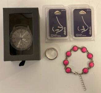 Stainless Steel Moonshot Watch, Sterling Silver Paparazzi Bracelet, 2 Sterling Silver Nose Studs, And 1 Mens Sterling Silver Ring
