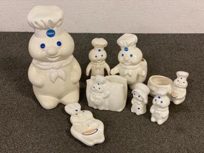 Vintage Collectible Pillsbury Doughboy Ceramic Kitchen Set, Including Cookie Jar, Salt And Pepper Shakers, Napkin Holder, Spoon Rest, Utensil Holder And More